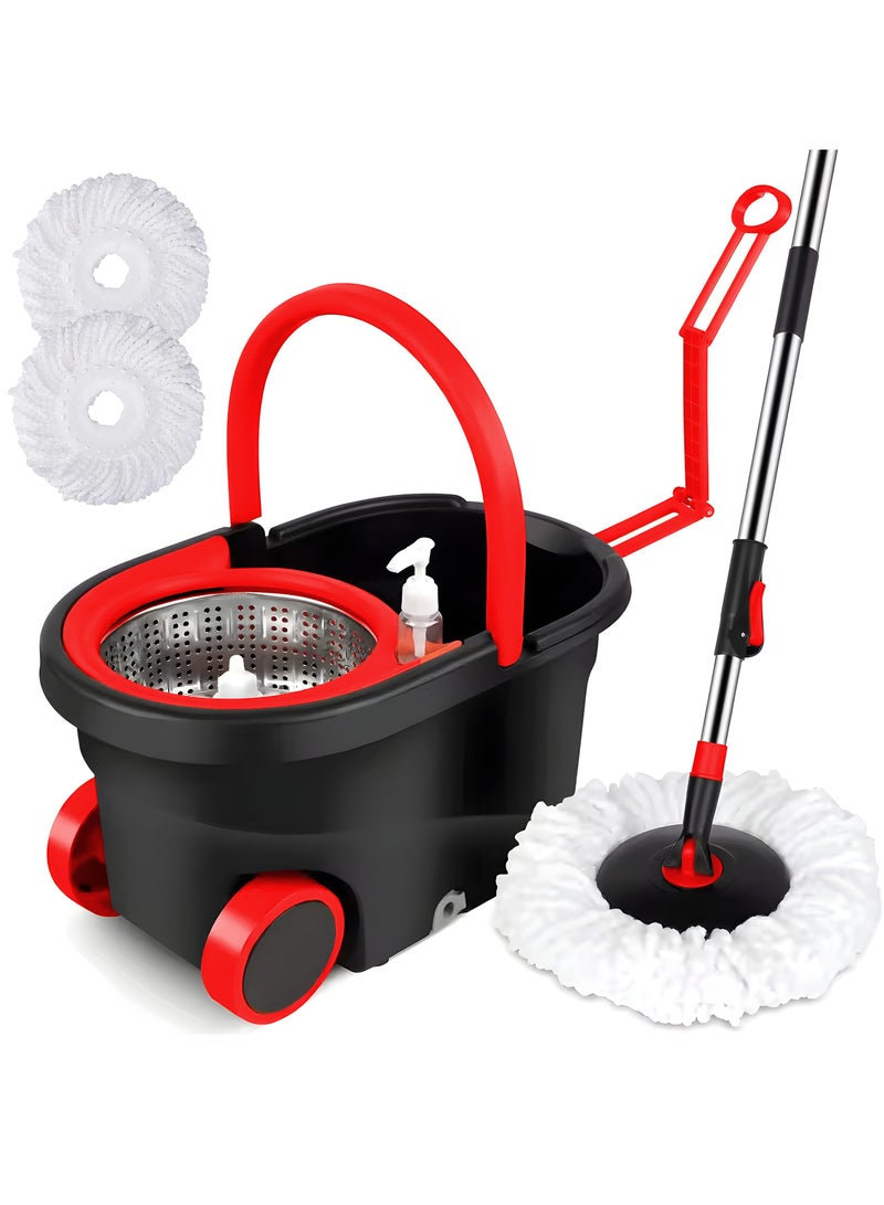 MarkedOne 360° Spin Mop with Wheels and Spray Bottle - Floor Cleaner with Stainless Steel Adjustable Handle, Includes 2 Reusable Super Absorbent Mop Heads for Effortless Cleaning  - Image 1