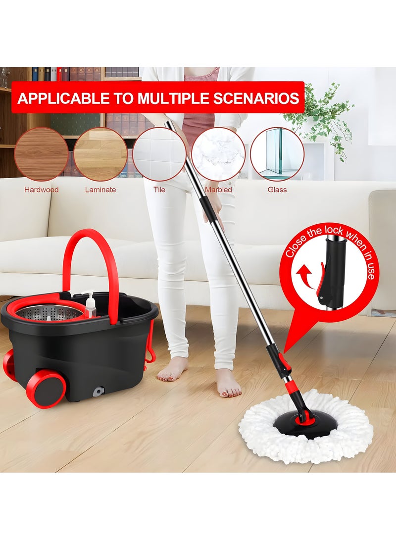 MarkedOne 360° Spin Mop with Wheels and Spray Bottle - Floor Cleaner with Stainless Steel Adjustable Handle, Includes 2 Reusable Super Absorbent Mop Heads for Effortless Cleaning  - Image 2