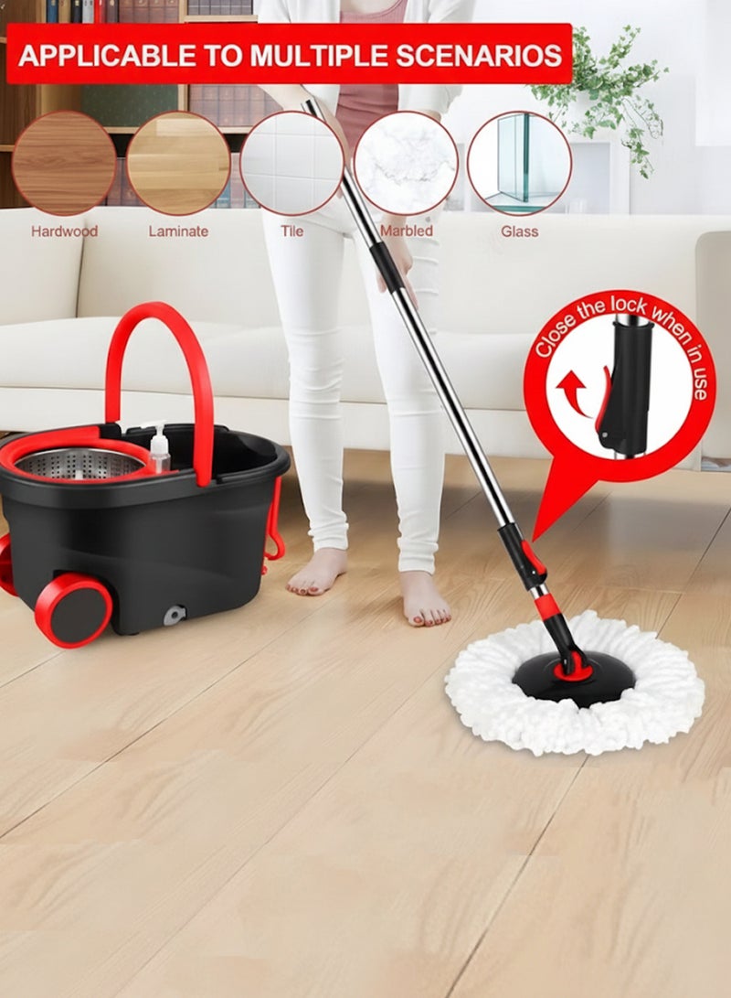 MarkedOne 360° Spin Mop with Wheels and Spray Bottle - Floor Cleaner with Stainless Steel Adjustable Handle, Includes 2 Reusable Super Absorbent Mop Heads for Effortless Cleaning - Image 2