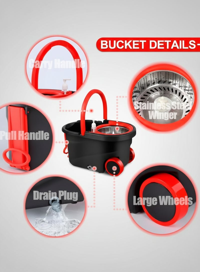 MarkedOne 360° Spin Mop with Wheels and Spray Bottle - Floor Cleaner with Stainless Steel Adjustable Handle, Includes 2 Reusable Super Absorbent Mop Heads for Effortless Cleaning - Image 3