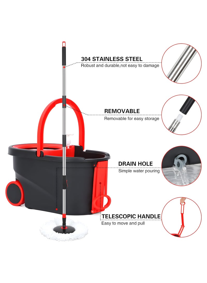 MarkedOne 360° Spin Mop with Wheels and Spray Bottle - Floor Cleaner with Stainless Steel Adjustable Handle, Includes 2 Reusable Super Absorbent Mop Heads for Effortless Cleaning - Image 4