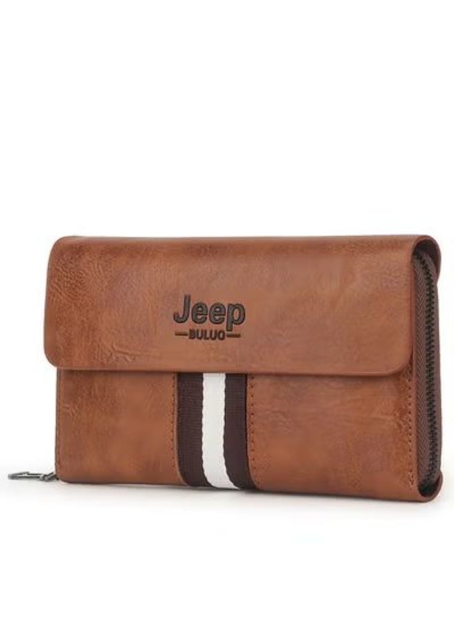 Jeep Brown Contrast Stripe Flap Men Long Clutch Wallet