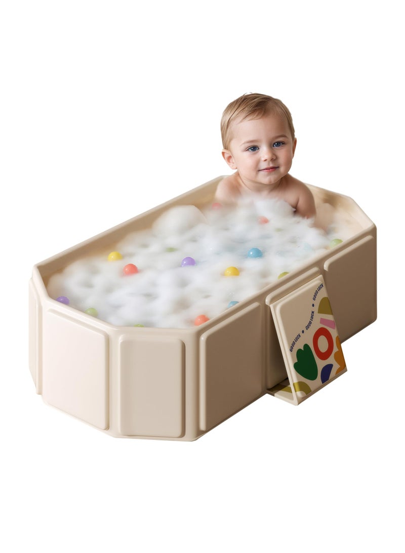 زيريفام حوض استحمام قابل للطي للأطفال، حوض استحمام للأطفال الصغار مزود بسدادة تصريف، حوض استحمام قابل للطي للأطفال مزود بـ 5 كرات و 2 بطات، لعبة مائية محمولة للحمام، حوض استحمام للقطط والكلاب - Image 1