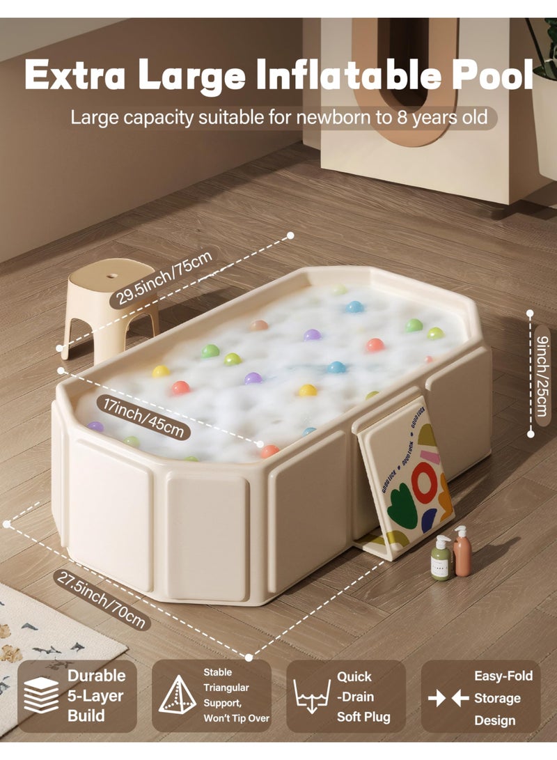 زيريفام حوض استحمام قابل للطي للأطفال، حوض استحمام للأطفال الصغار مزود بسدادة تصريف، حوض استحمام قابل للطي للأطفال مزود بـ 5 كرات و 2 بطات، لعبة مائية محمولة للحمام، حوض استحمام للقطط والكلاب - Image 2