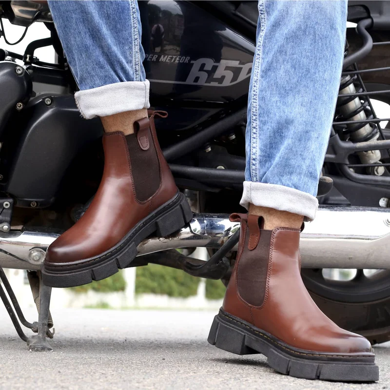 Bacca Bucci Brown Maverick Fashion Chelsea Boots with Lug Sole for Men | Best Price UAE