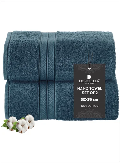 Donetella Premium 100 % Combed Cotton 2-Pcs Hand Towel Set (50 X 90 CM) 600 GSM Super Soft Hand Towel, Highly Absorbent, Quick Dry,Best Towel for Bathroom, Spa And Hotel