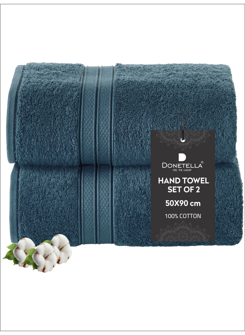 Donetella Premium 100 % Combed Cotton 2-Pcs Hand Towel Set (50 X 90 CM) 600 GSM Super Soft Hand Towel, Highly Absorbent, Quick Dry,Best Towel for Bathroom, Spa And Hotel