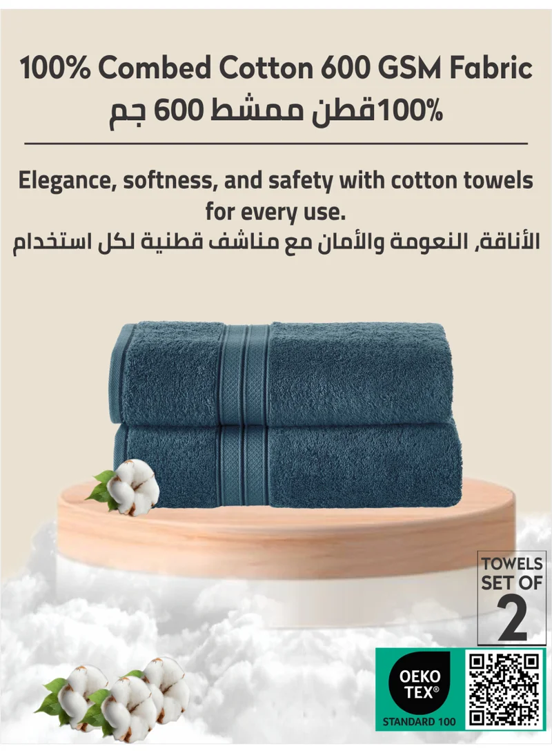 Donetella Premium 100 % Combed Cotton 2-Pcs Hand Towel Set (50 X 90 CM) 600 GSM Super Soft Hand Towel, Highly Absorbent, Quick Dry,Best Towel for Bathroom, Spa And Hotel