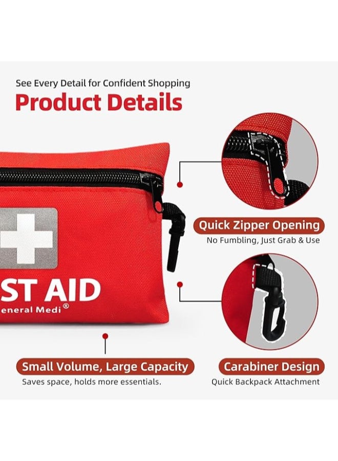 General Medi Mini First Aid Kit, 92 Pieces Small First Aid Kit - Includes Emergency Foil Blanket, Scissors for Travel, Home, Camping, Workplace & Outdoor (Red) - Image 3