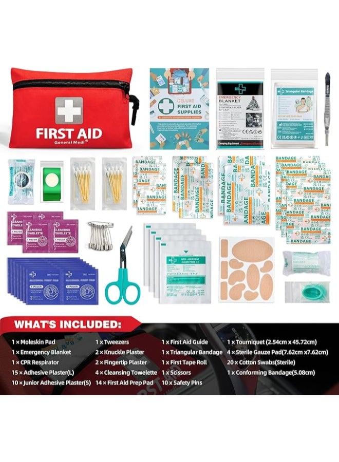 General Medi Mini First Aid Kit, 92 Pieces Small First Aid Kit - Includes Emergency Foil Blanket, Scissors for Travel, Home, Camping, Workplace & Outdoor (Red) - Image 2