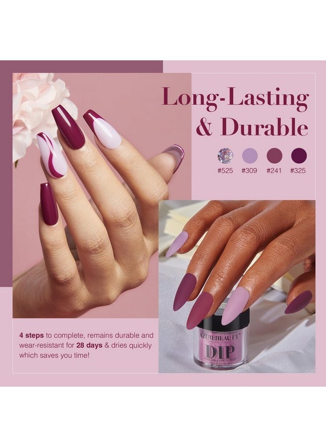 AZUREBEAUTY Dip Powder Nail Kit Fall Winter Dark Purple Lilac Purple Glitter 4 Colors Nail Dip Powder Starter Set Essential Dip Liquid Set With Base/Top Coat Activator For French Art Manicure Diy Gift  - Image 2