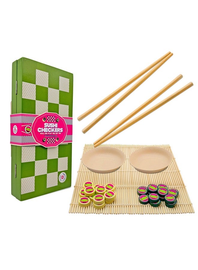Project Genius: Sushi Checkers - Game & Sushi Making Set, Folding Bamboo Game Board, 24 Checkers & Chopsticks Set, Adults & Kids Ages 8+, 2 Players - Image 1