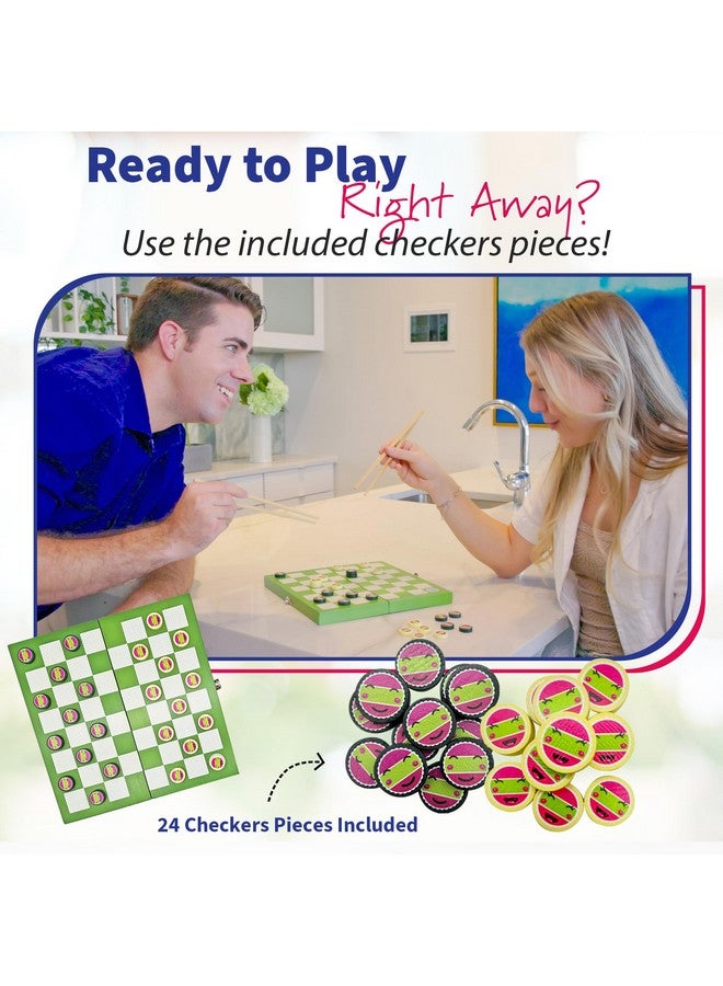 Project Genius: Sushi Checkers - Game & Sushi Making Set, Folding Bamboo Game Board, 24 Checkers & Chopsticks Set, Adults & Kids Ages 8+, 2 Players - Image 5