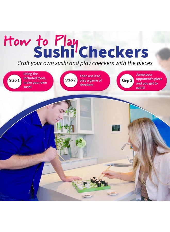 Project Genius: Sushi Checkers - Game & Sushi Making Set, Folding Bamboo Game Board, 24 Checkers & Chopsticks Set, Adults & Kids Ages 8+, 2 Players - Image 4