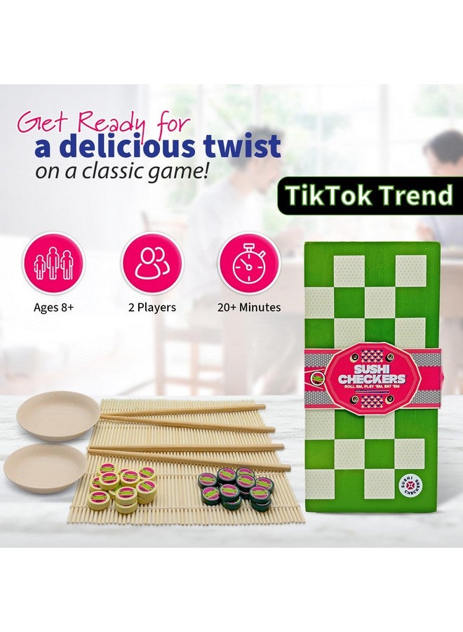 Project Genius: Sushi Checkers - Game & Sushi Making Set, Folding Bamboo Game Board, 24 Checkers & Chopsticks Set, Adults & Kids Ages 8+, 2 Players - Image 2