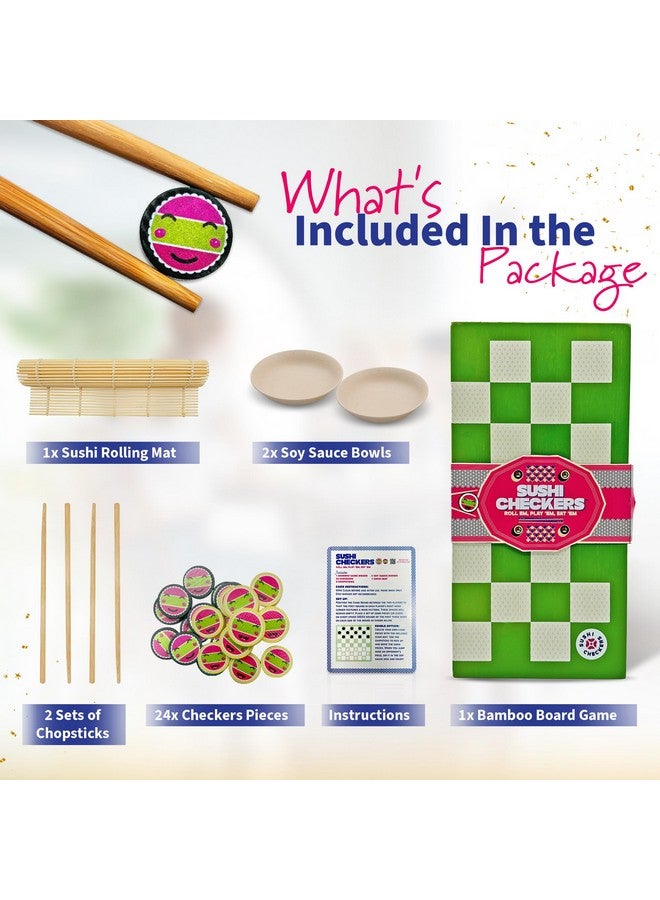 Project Genius: Sushi Checkers - Game & Sushi Making Set, Folding Bamboo Game Board, 24 Checkers & Chopsticks Set, Adults & Kids Ages 8+, 2 Players - Image 3