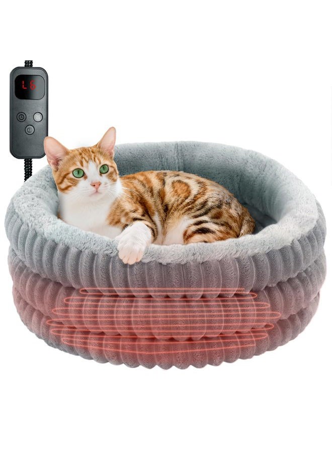 TECHTAIL Heated Cat Bed Indoor, 20" Round Donut Deep Sleep Calming Heated Pet Beds for Cats and Small Dogs, Comfort Electric Thermal Cat Warming Bed with Adjustable Heating Pad, Washable and Indoor Use - Image 1
