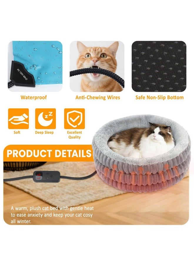 TECHTAIL Heated Cat Bed Indoor, 20" Round Donut Deep Sleep Calming Heated Pet Beds for Cats and Small Dogs, Comfort Electric Thermal Cat Warming Bed with Adjustable Heating Pad, Washable and Indoor Use - Image 3