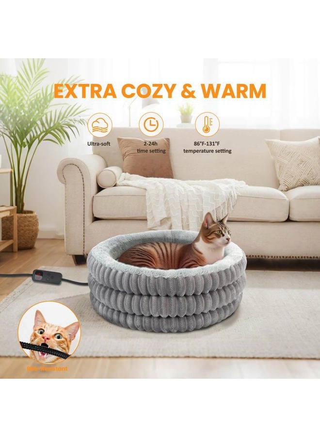 TECHTAIL Heated Cat Bed Indoor, 20" Round Donut Deep Sleep Calming Heated Pet Beds for Cats and Small Dogs, Comfort Electric Thermal Cat Warming Bed with Adjustable Heating Pad, Washable and Indoor Use - Image 2