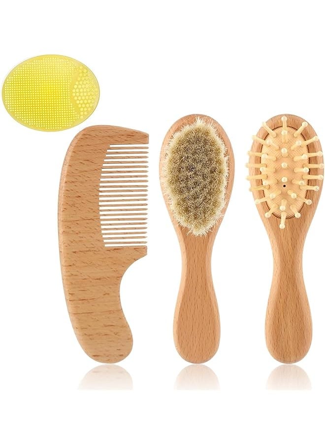 erorex - 4Pcs Baby Hair Brush Set Premium Wooden Soft Bristle And Natural For Newborns And Toddlers - Image 1