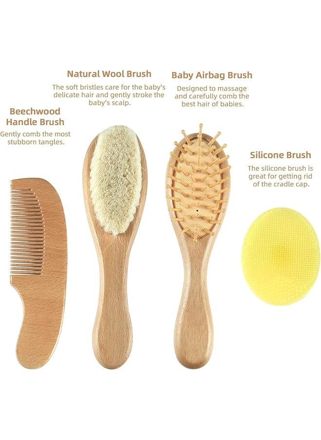 erorex - 4Pcs Baby Hair Brush Set Premium Wooden Soft Bristle And Natural For Newborns And Toddlers - Image 1