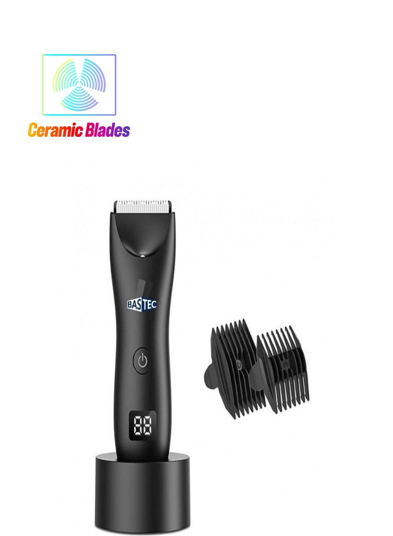 Bastec Body Hair Trimmer and Intimate Shaver for Men, Charging Base and Replaceable Ceramic Blade, Electric Powered Body Cleaning Waterproof Under Belt Machine - Image 1