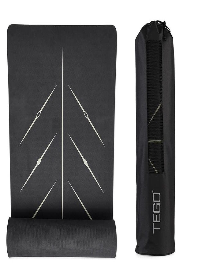 TEGO Core Yoga Mat (Black Gold) | 8mm Ultra-Cushioned TPE Mat with Posture Reference Lines | Antimicrobial, Non-Slip, Lightweight & Portable with Carry Bag | Beginner-friendly Yoga Mat | 72/78 x 26” | Joint-Friendly Mat - Image 1