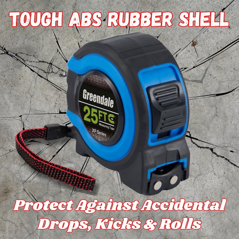 Greendale â€“ 3 Pack Tape Measures 25 ft â€“ Easy-Read Fractions, Magnetic Tip, Quick-Lock & Auto-Retract â€“ Heavy-Duty Measuring Tape with Belt Clip â€“ Blue - Image 3