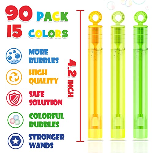 INSCRAFT Bubble Wand, 90 Pack Mini Bubble Wands Bulk 15 Colors for Halloween, Summer Toys, Wedding, Outdoor Indoor Activity Use, Bubbles Party Favors, Gifts for Kids Toddlers - Image 3