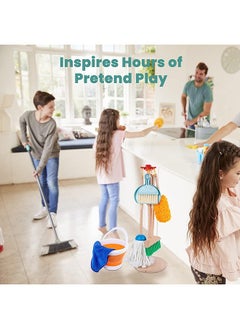 ماركة غير محددة Kids Cleaning Toy Set, 9 Piece Wooden Detachable Children Cleaning Toys - Broom, Mop, Duster, Brush, Dustpan, Bucket, Dish Cloth, and Hanging Stand Housekeeping Kit  - Image 3