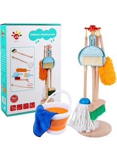 ماركة غير محددة Kids Cleaning Toy Set, 9 Piece Wooden Detachable Children Cleaning Toys - Broom, Mop, Duster, Brush, Dustpan, Bucket, Dish Cloth, and Hanging Stand Housekeeping Kit  - Image 1