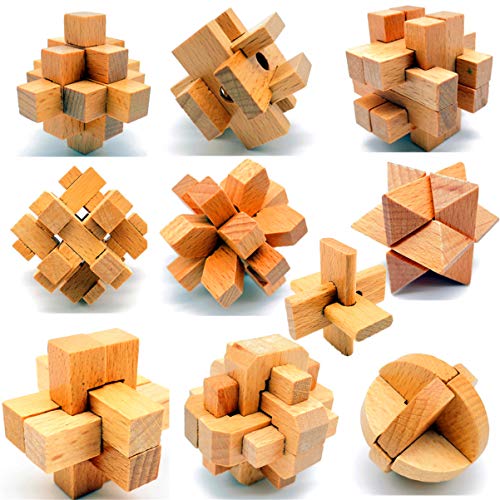 Guaishou 10inOne 3D Small Wooden Puzzles Kongming Lock IQ Test Toy for Teens and Adults - Image 1