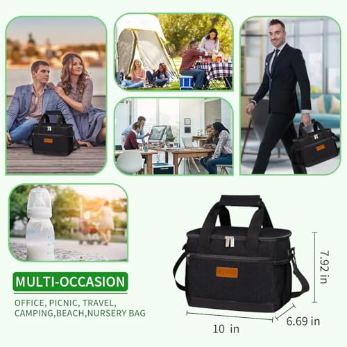iknoe Insulated Lunch Bag, Foldable 8.5L Cooler Bag for Men & Women, Leakproof Thermal Design, Great for Office, Picnic, Travel, Lunch Box, Black - Image 4