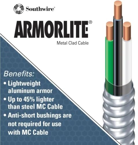 Southwire كابل أرمورلايت من ساوثواير 68579201 نوع MC مصنوعة من الألمنيوم، 14/2، 600 فولت، 250 قدم. - Image 2