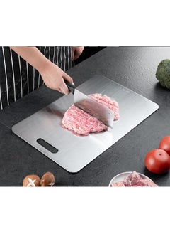 WAOKN Kitchen Cutlery Accessories, 304 Stainless Steel Cutting Board, Dishwasher Safe Cutting Board - Thick Cutting Board for Meat, Vegetables, Fruits, Easy Grip Handle, Non-Slip (Silver)  - Image 3