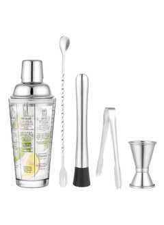XiuWoo 5 PCS Glass Cocktail Shaker 14 OZ Glass Shaker Cup with Measuring Jigger Mixing Spoon Muddler Ice Clip  - Image 1