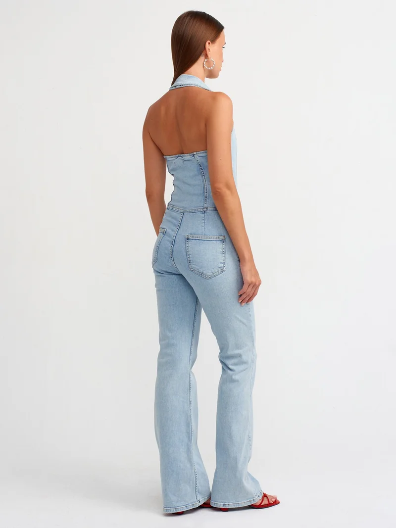 Dilvin 71509 Backless Lycra Denim Overalls-Blue