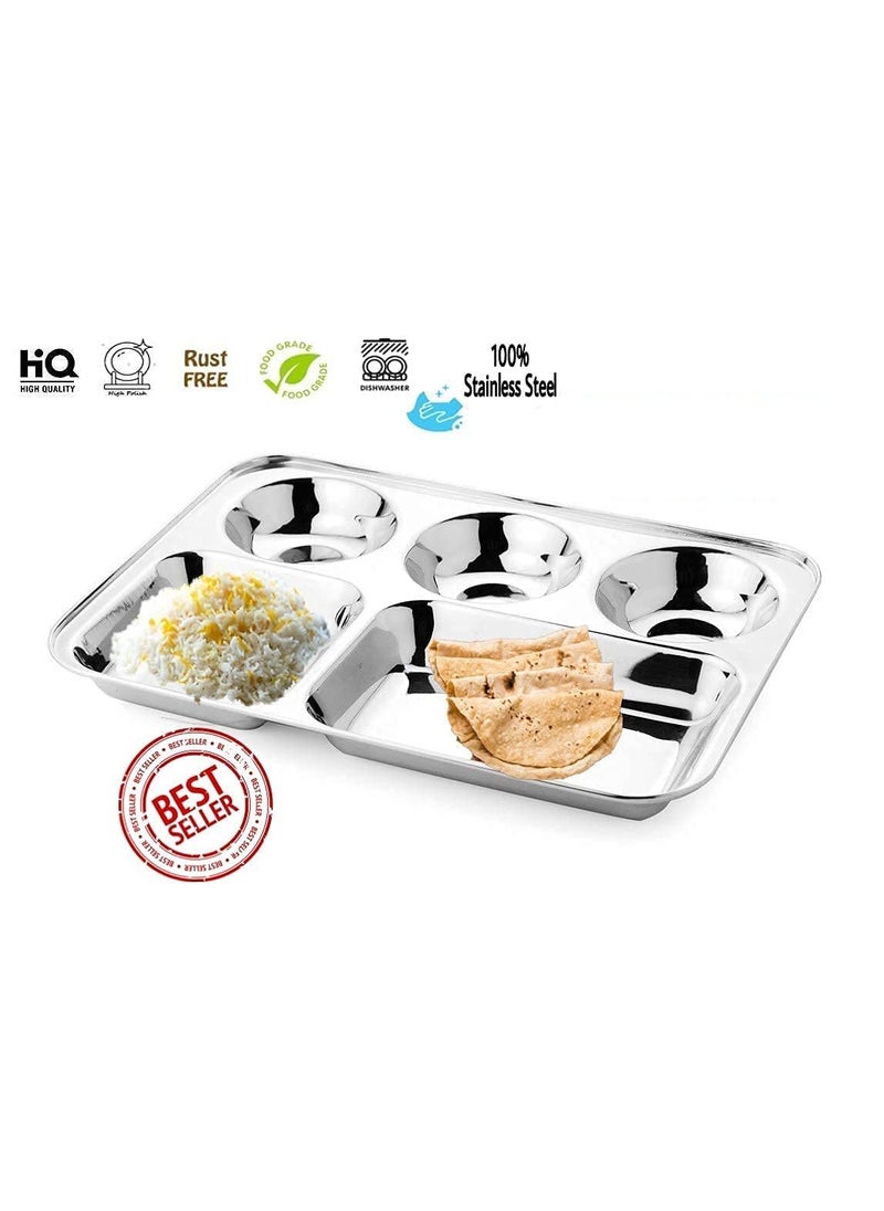 KC - KC Stainless Steel Partition Plate 5 in1/Bhojan Thali/Compartment Plate/Steel Thali/Dinner Plate Set of 6 - Image 1