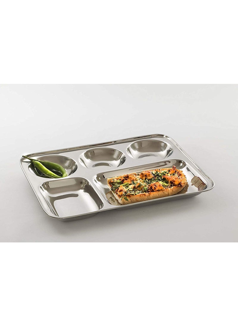 KC - KC Stainless Steel Partition Plate 5 in1/Bhojan Thali/Compartment Plate/Steel Thali/Dinner Plate Set of 6 - Image 1