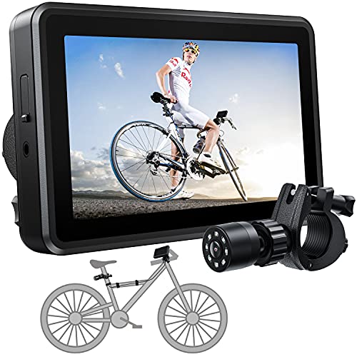 FEISIKE Handlebar Bike Mirror, Bicycle Rear View camera with 4.3'' HD Night Vision Function, 145    Wide Angle View, Adjustable Rotatable Bracket, Compatible with Bicycle, Mountain, Road Bike