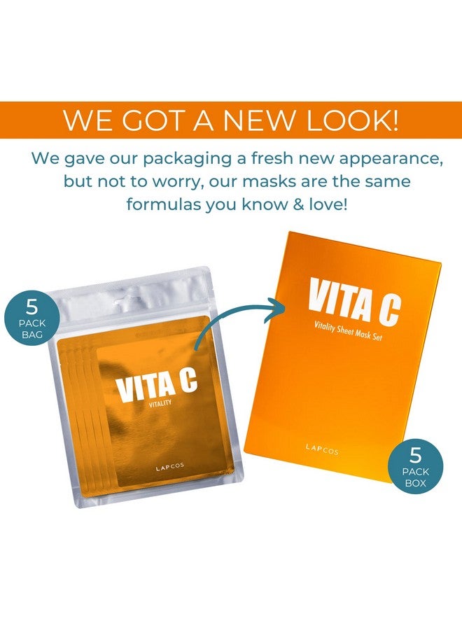 لابكوس قناع فيتا سي الورقي للوجه اليومي مع فيتامين سي لتفتيح وتجديد البشرة، الجمال الكوري المفضل، 5 عبوات - Image 2