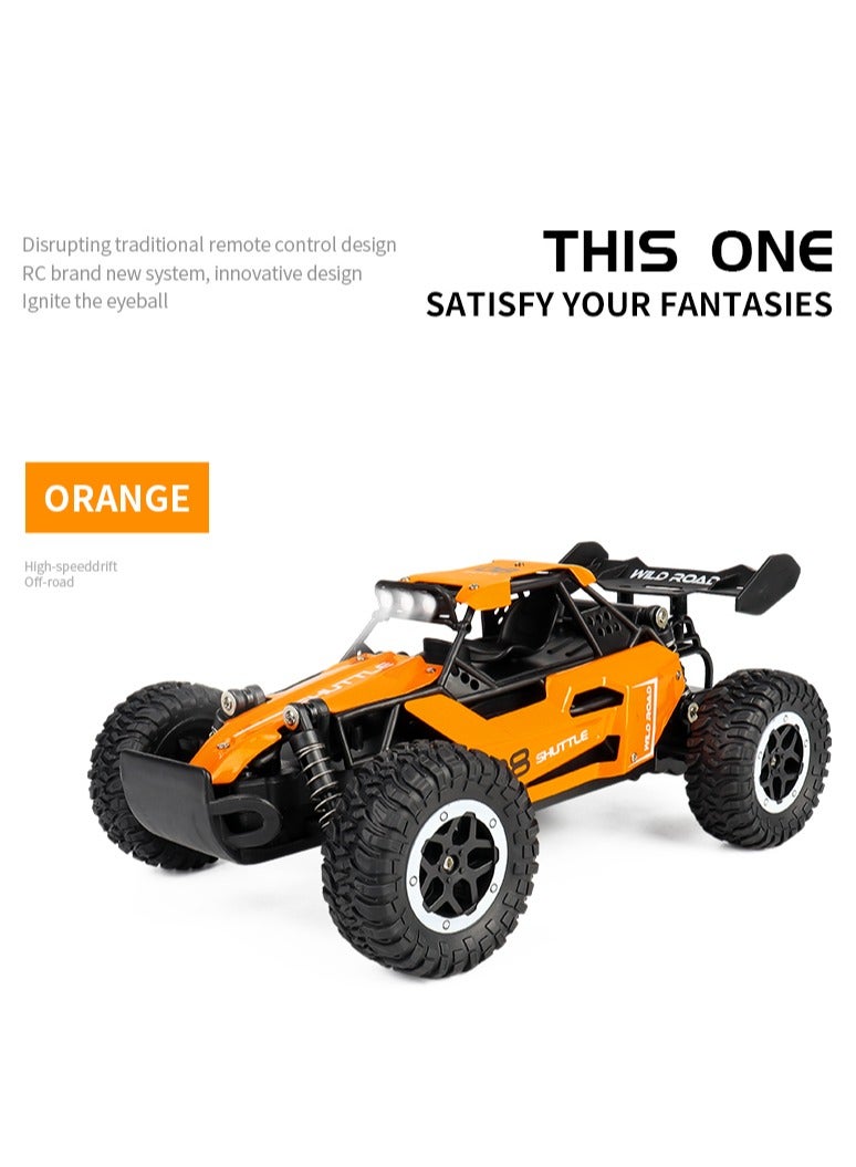 لعبة سيارة عالية السرعة تعمل بالتحكم عن بُعد للطرق الوعرة | هيكل من سبائك معدنية، مصابيح LED، تصميم مضاد للتصادم، قابلة لإعادة الشحن | هدية مثالية للأطفال (برتقالي فولكان) - Image 3