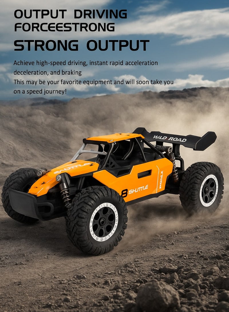 لعبة سيارة عالية السرعة تعمل بالتحكم عن بُعد للطرق الوعرة | هيكل من سبائك معدنية، مصابيح LED، تصميم مضاد للتصادم، قابلة لإعادة الشحن | هدية مثالية للأطفال (برتقالي فولكان) - Image 1