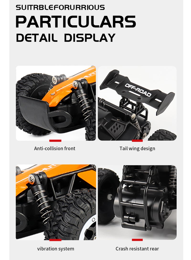 لعبة سيارة عالية السرعة تعمل بالتحكم عن بُعد للطرق الوعرة | هيكل من سبائك معدنية، مصابيح LED، تصميم مضاد للتصادم، قابلة لإعادة الشحن | هدية مثالية للأطفال (برتقالي فولكان) - Image 4