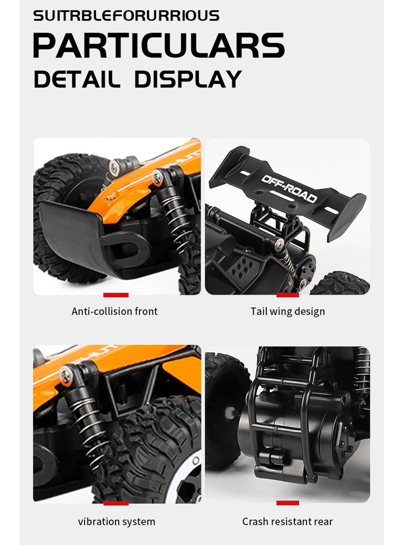Norello High-Speed Off-Road 2.4G Remote Control Car | 1:16 Alloy RC Rally Buggy with Big Rubber All-Terrain Tires, LED Headlights, Anti-Collision Design, Rechargeable | Durable Outdoor Racing & Climbing Toy Gift for Kids 3+ (Vulcan Orange) - Image 4