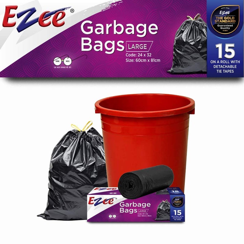 Ezee Plastic Large Garbage Bags 24 Inches X 32 Inches | 45 Units | Pack Of 3-15 Pieces Each Pack, Black - Image 2