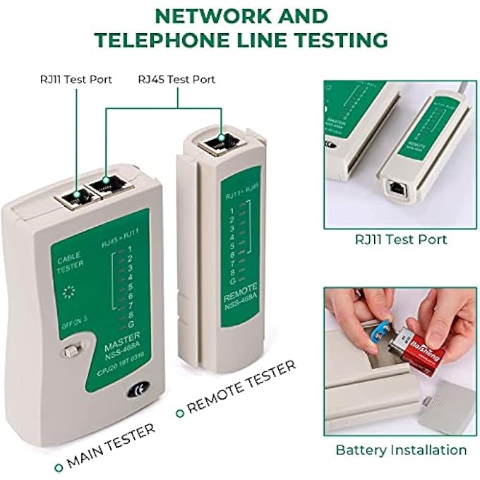 rayihni PROFESSIONAL LAN CABLE TESTER REPAIR TOOLS - 8P8C/ 4P4C/6P6C CONNECTORS RJ45 & RJ11 CABLE TESTER (2KT-2168) - Image 3