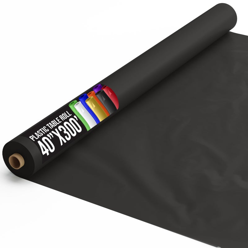 Exquisite Black Plastic Rectangular 300 Feet Tablecloth Roll  Premium Quality Disposable Banquet Table Covers  40 x 300  Elegant for All Occasions