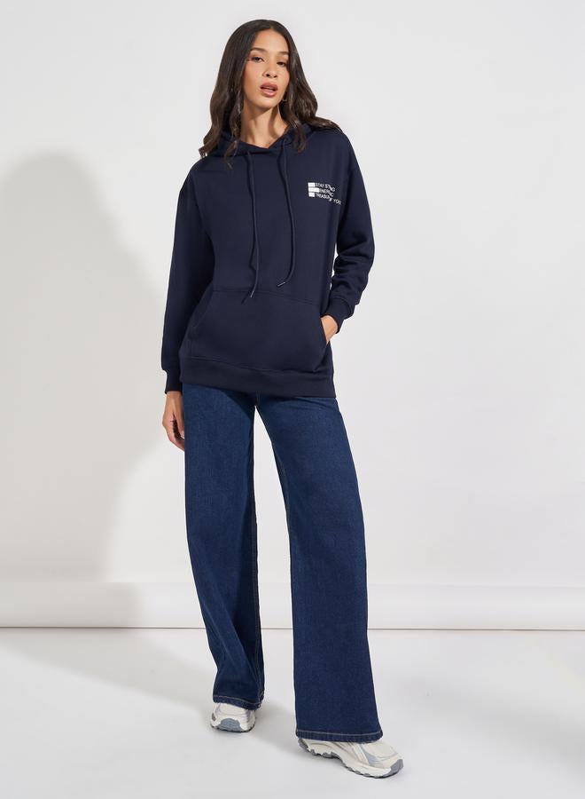Styli Regular Fit Longline Slogan Hoodie  - Image 2