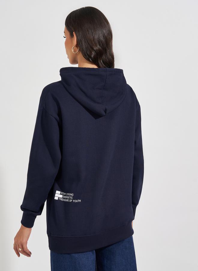 Styli Regular Fit Longline Slogan Hoodie  - Image 4
